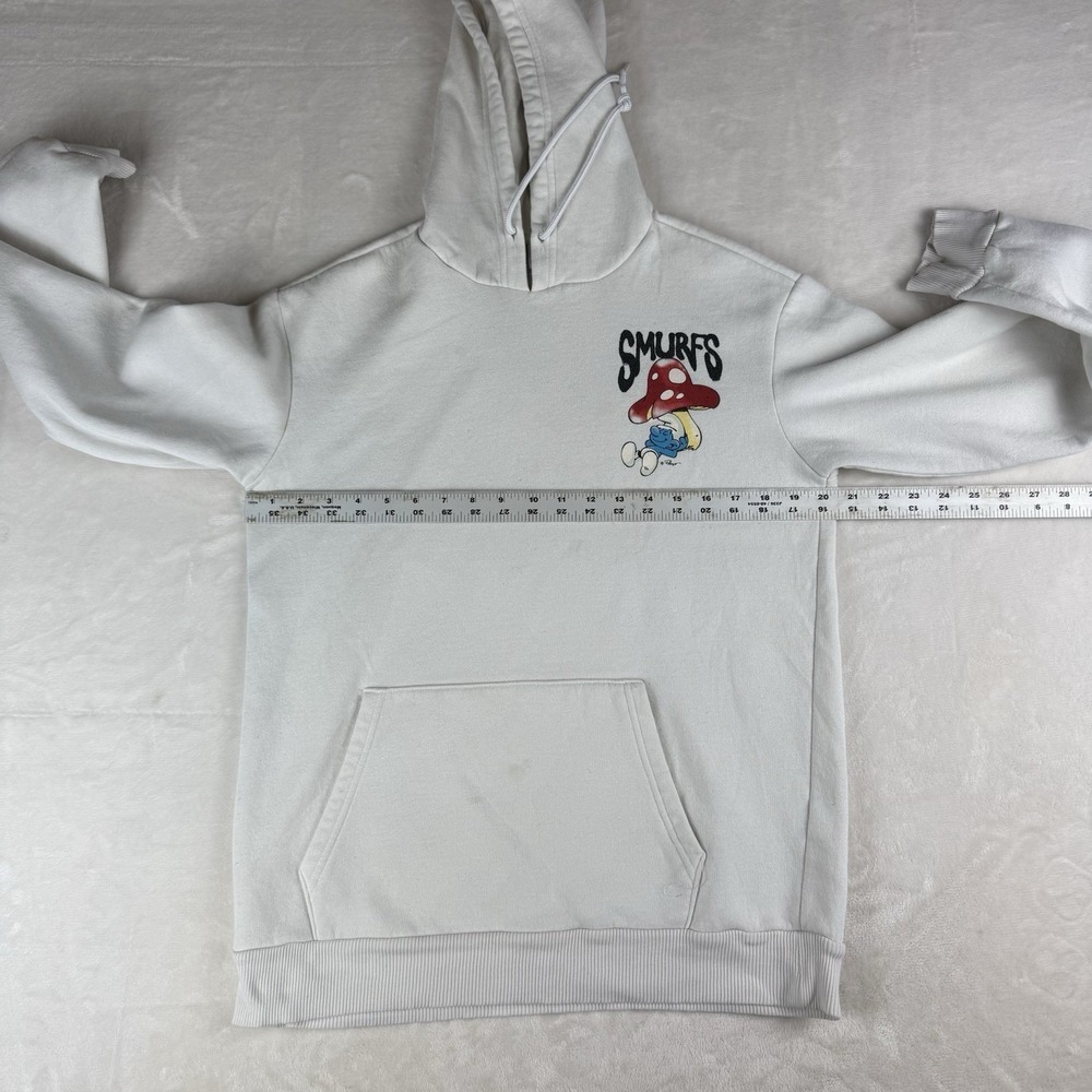 Smurfs Graphic Pullover Hoodie Small White Mushroom‎ Cartoon Streetwear Airbrush - Picture 5 of 10
